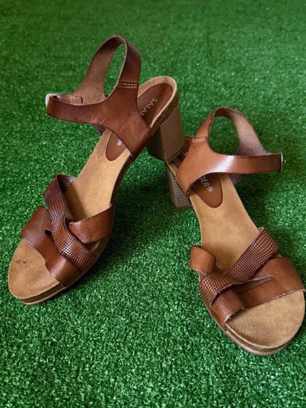 Salamander Brown Leather Chunky Heel Sandals Vintage Boho Strappy EU 39 US 8